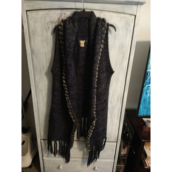 Escio Fringed Faux Fur Open Sweater Cardigan Xl Boho - Picture 1 of 11